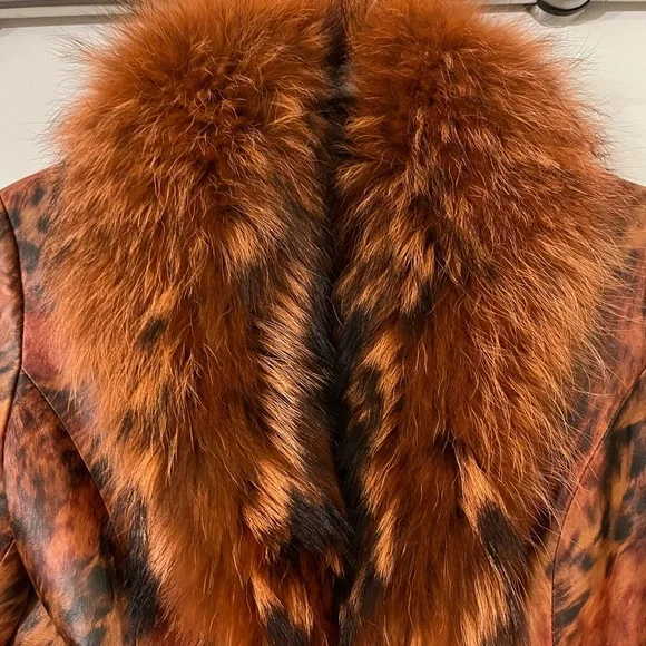 CACHE Leather Jacket with Real Fur Size 6 Very Rare - Picture 4 of 15